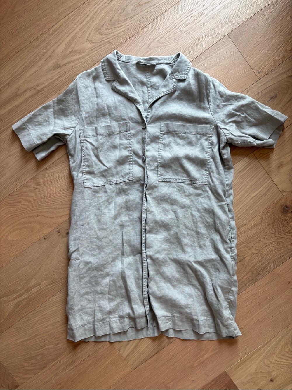 Everlane Light Taupe Linen Short Sleeve Button Front Shirt-Dress